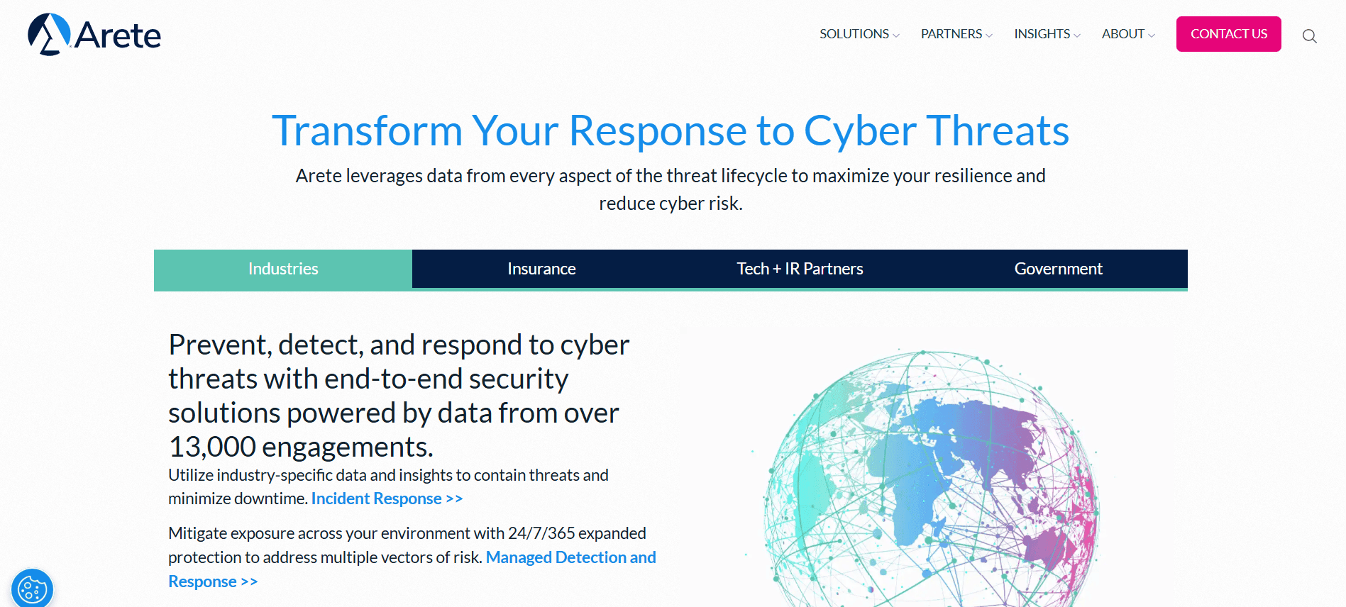 Arete Website Screenshot